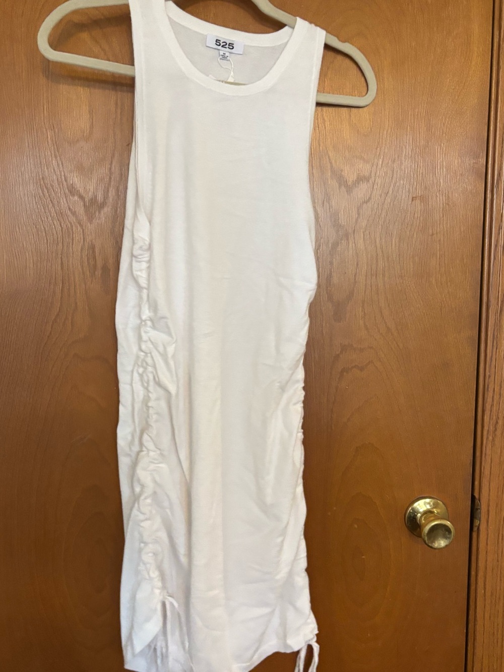 525 America White Sleeveless Asymmetrical Ruched Tank Dress